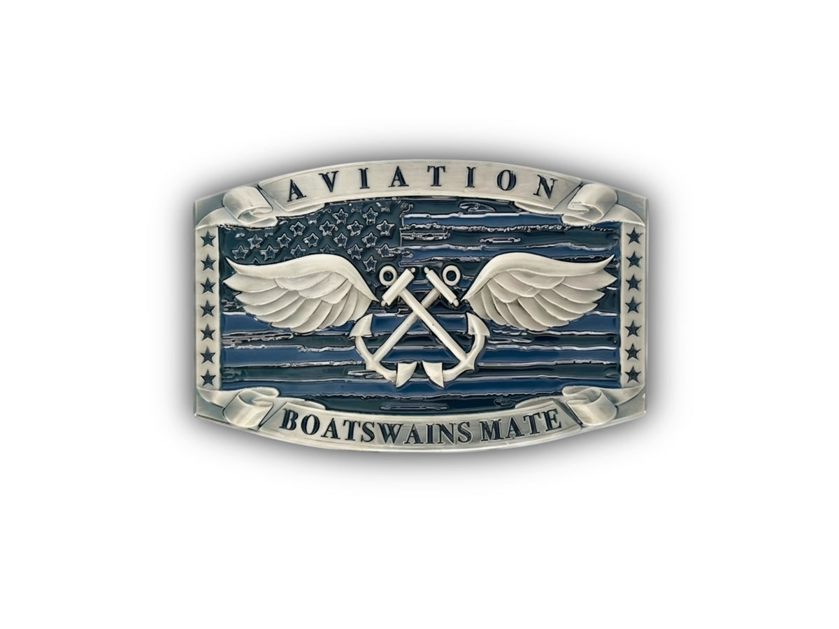 Aviation Boatswains Mate Buckle Blue Shirt front view showing raised 3D detail