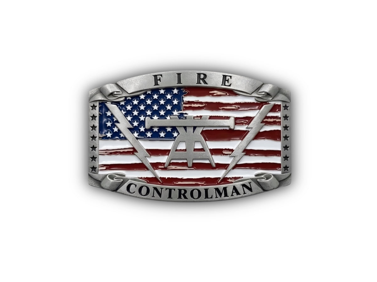 Navy Fire Controlman Belt Buckle in antique silver with FC Anchor