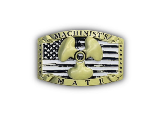 Navy Machinists Mate Belt Buckle in antique gold with MM rating insignia
