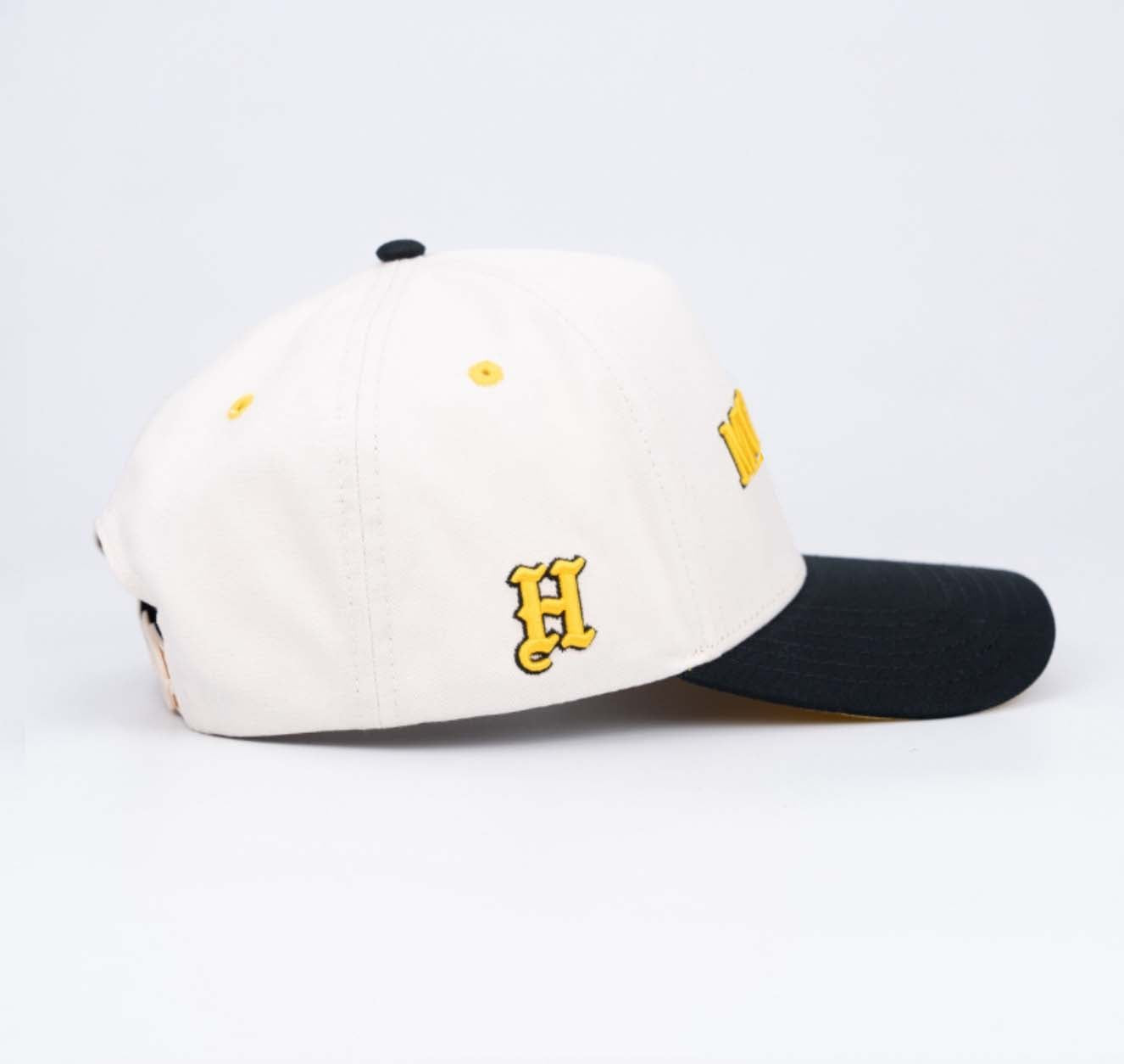 AB 5 Panel Cotton Structured SnapBack (Off-White/Black/Yellow)