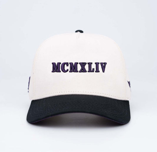 AB 5 Panel Cotton Structured SnapBack (Off-White/Black/Purple)