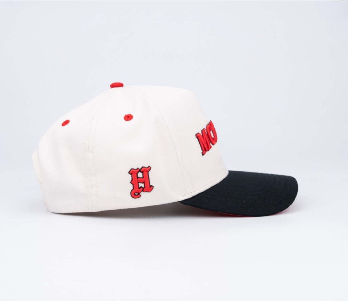 AB 5 Panel Cotton Structured SnapBack (Off-White/Black/Red)