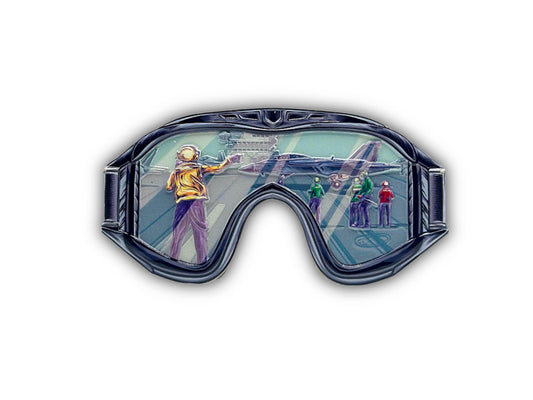 Aviation Boatswains Mate Goggle Coin Yellow front view with goggle shape and enamel color