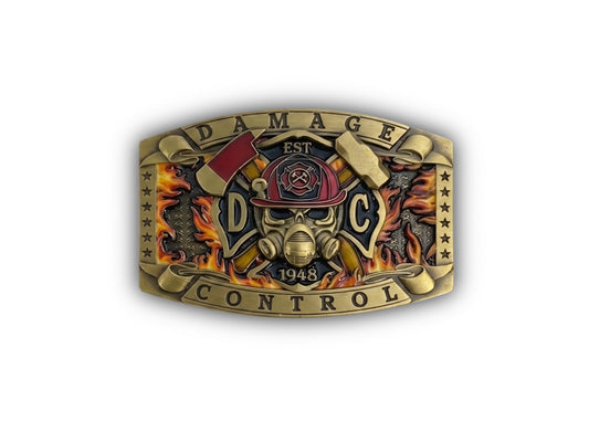 Navy Damage Controlman Belt Buckle in antique gold with DC rating insignia