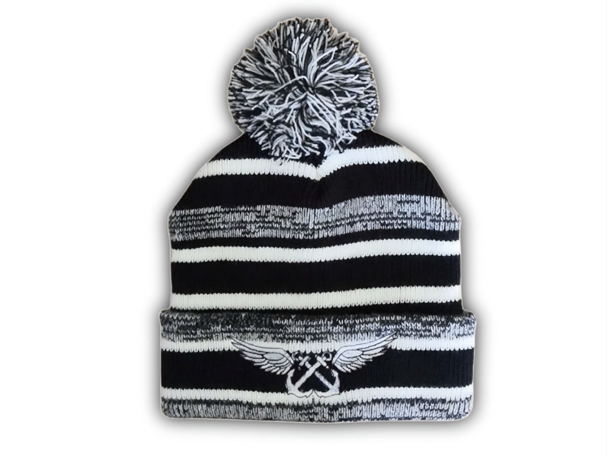 Aviation Boatswains Mate Beanie in black and white with pom
