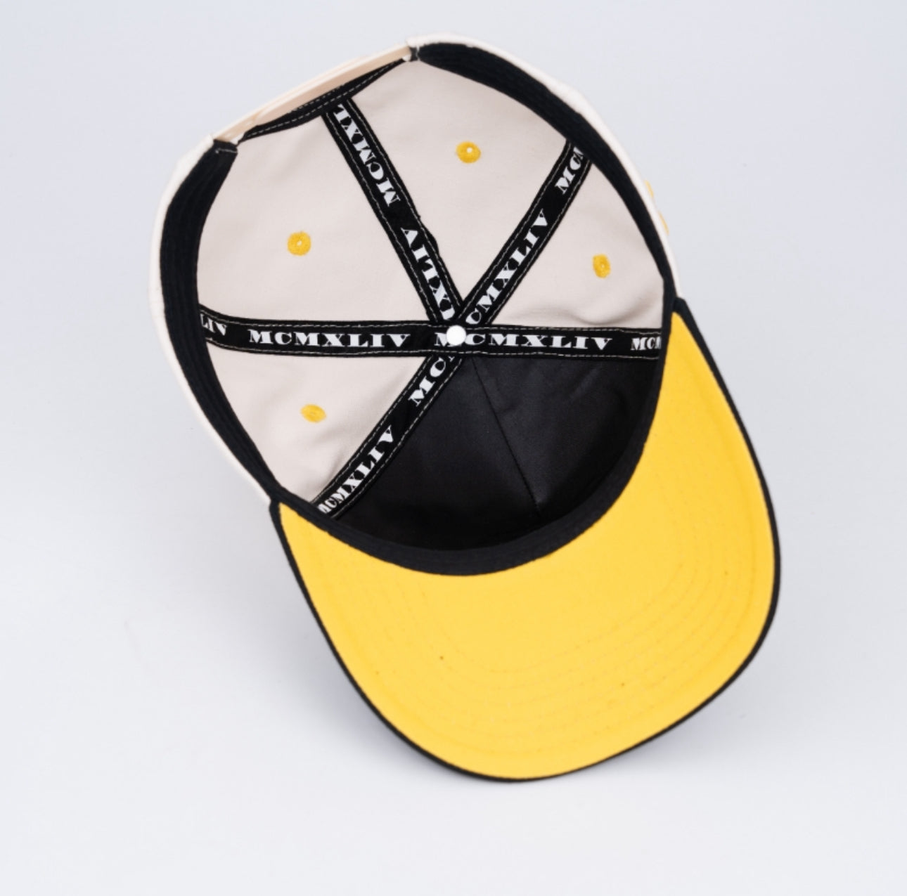 AB 5 Panel Cotton Structured SnapBack (Off-White/Black/Yellow)