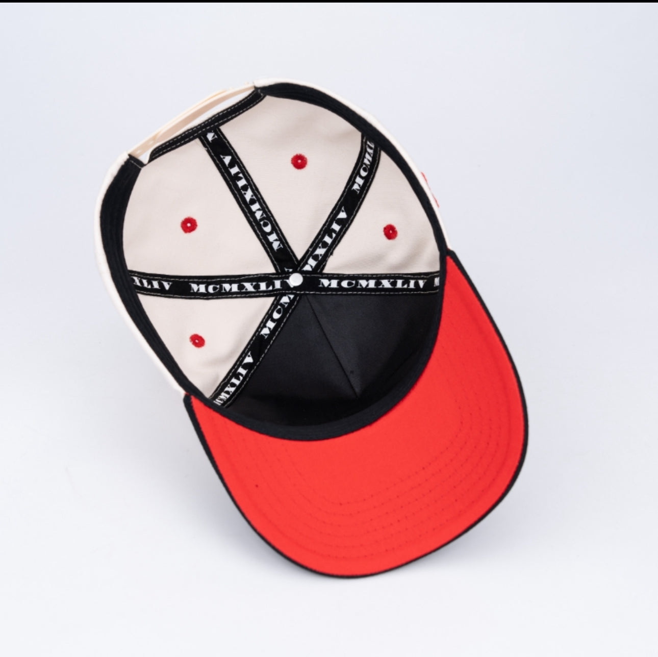 AB 5 Panel Cotton Structured SnapBack (Off-White/Black/Red)