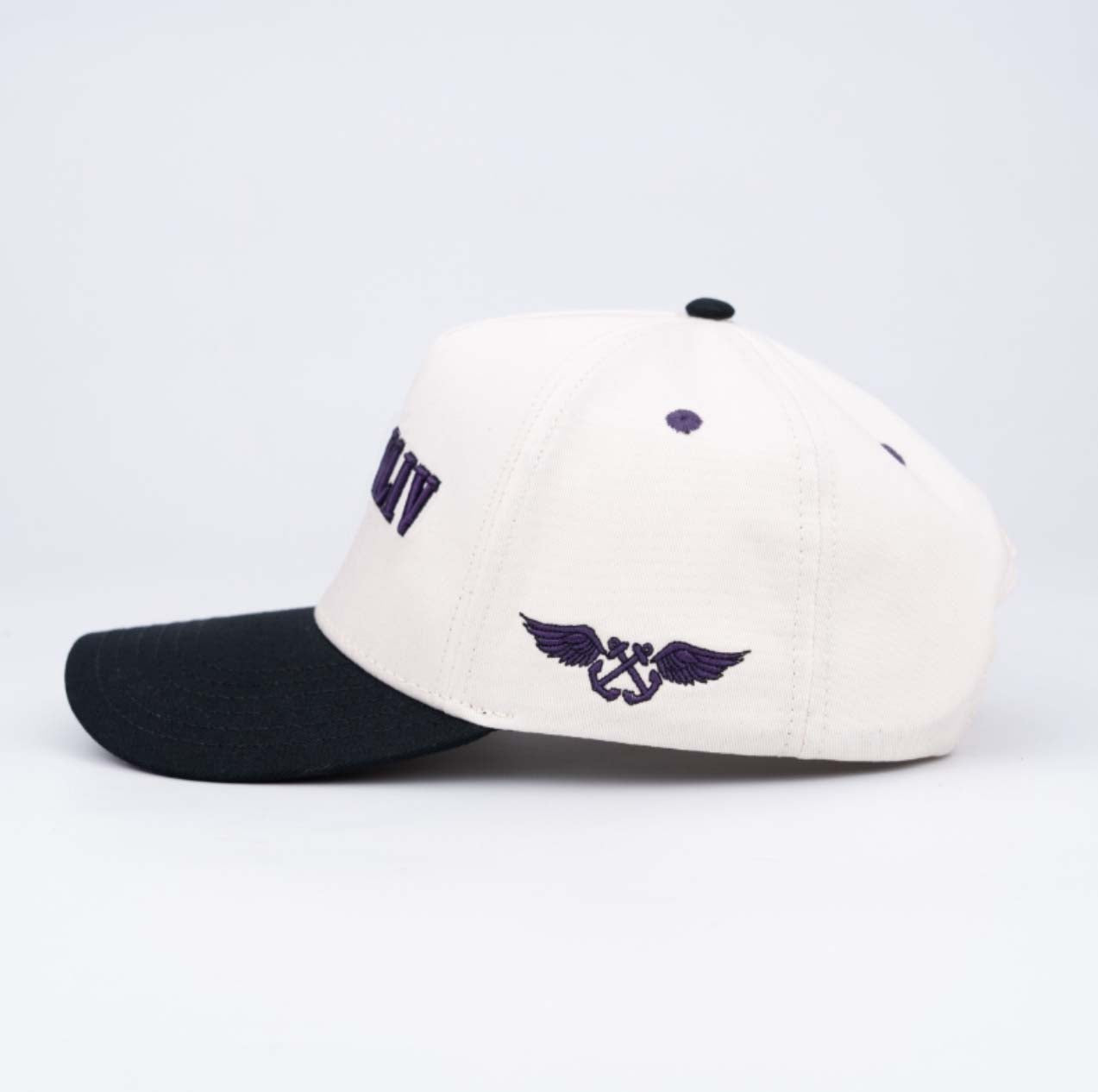 AB 5 Panel Cotton Structured SnapBack (Off-White/Black/Purple)