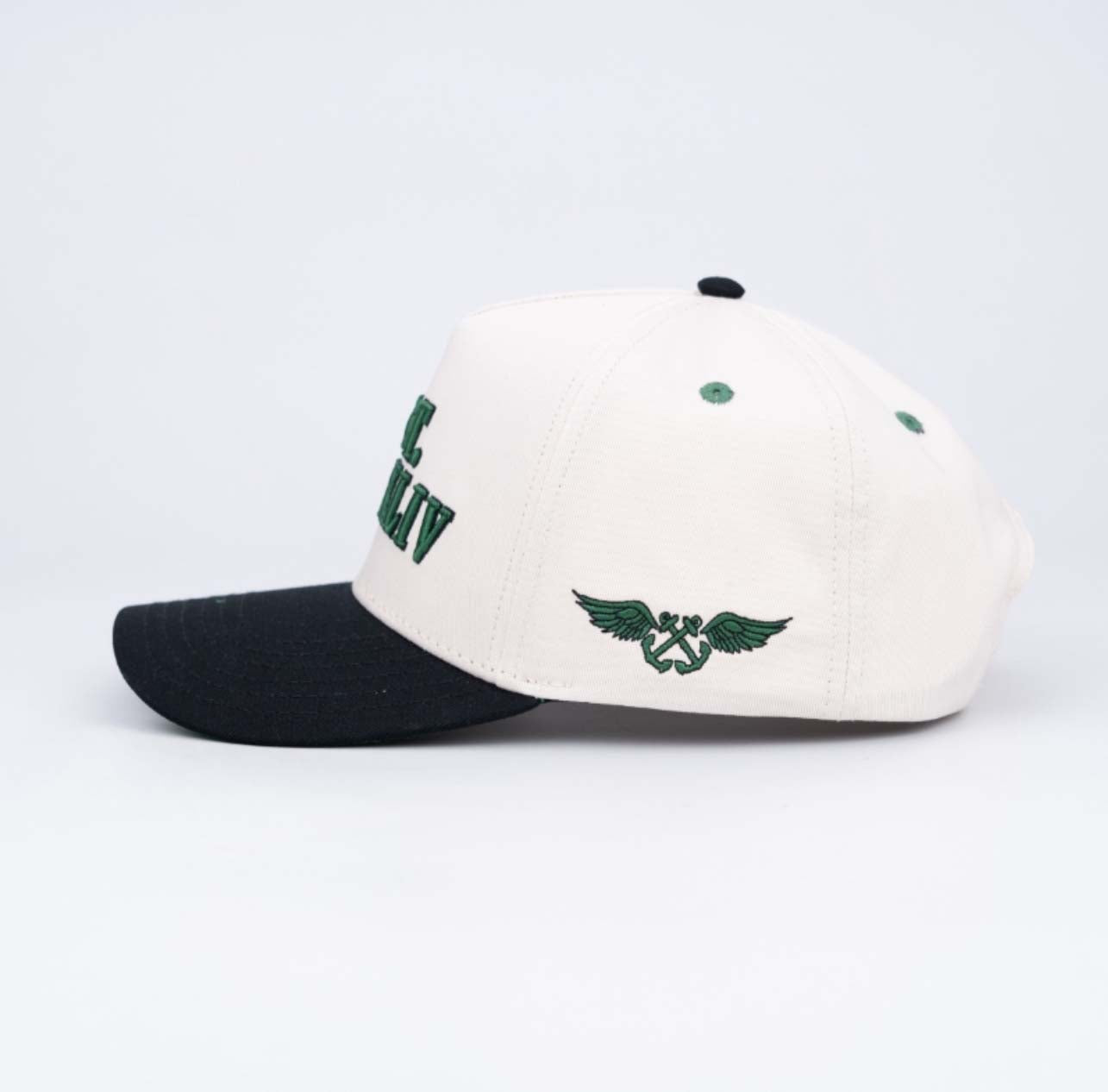 AB 5 Panel Cotton Structured SnapBack (Off-White/Black/Green)