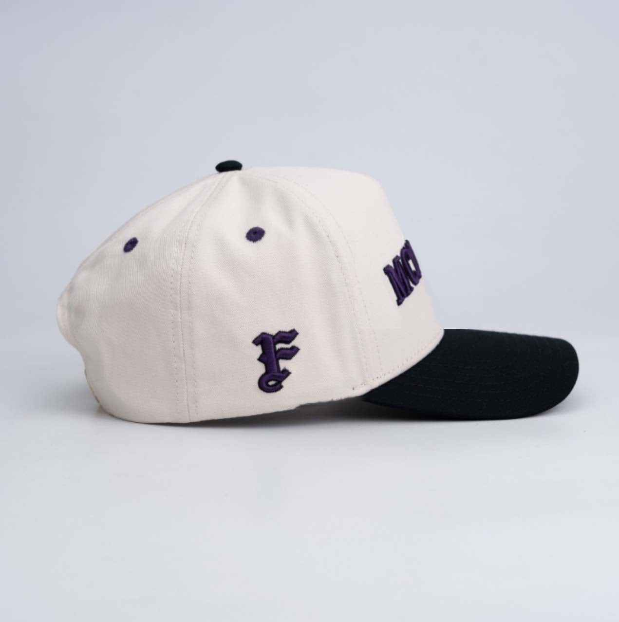 AB 5 Panel Cotton Structured SnapBack (Off-White/Black/Purple)