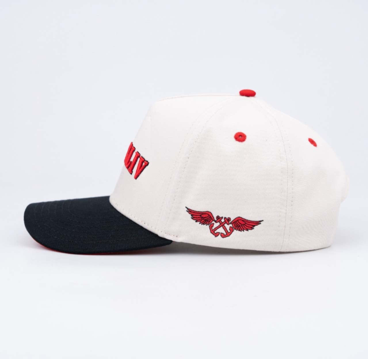 AB 5 Panel Cotton Structured SnapBack (Off-White/Black/Red)