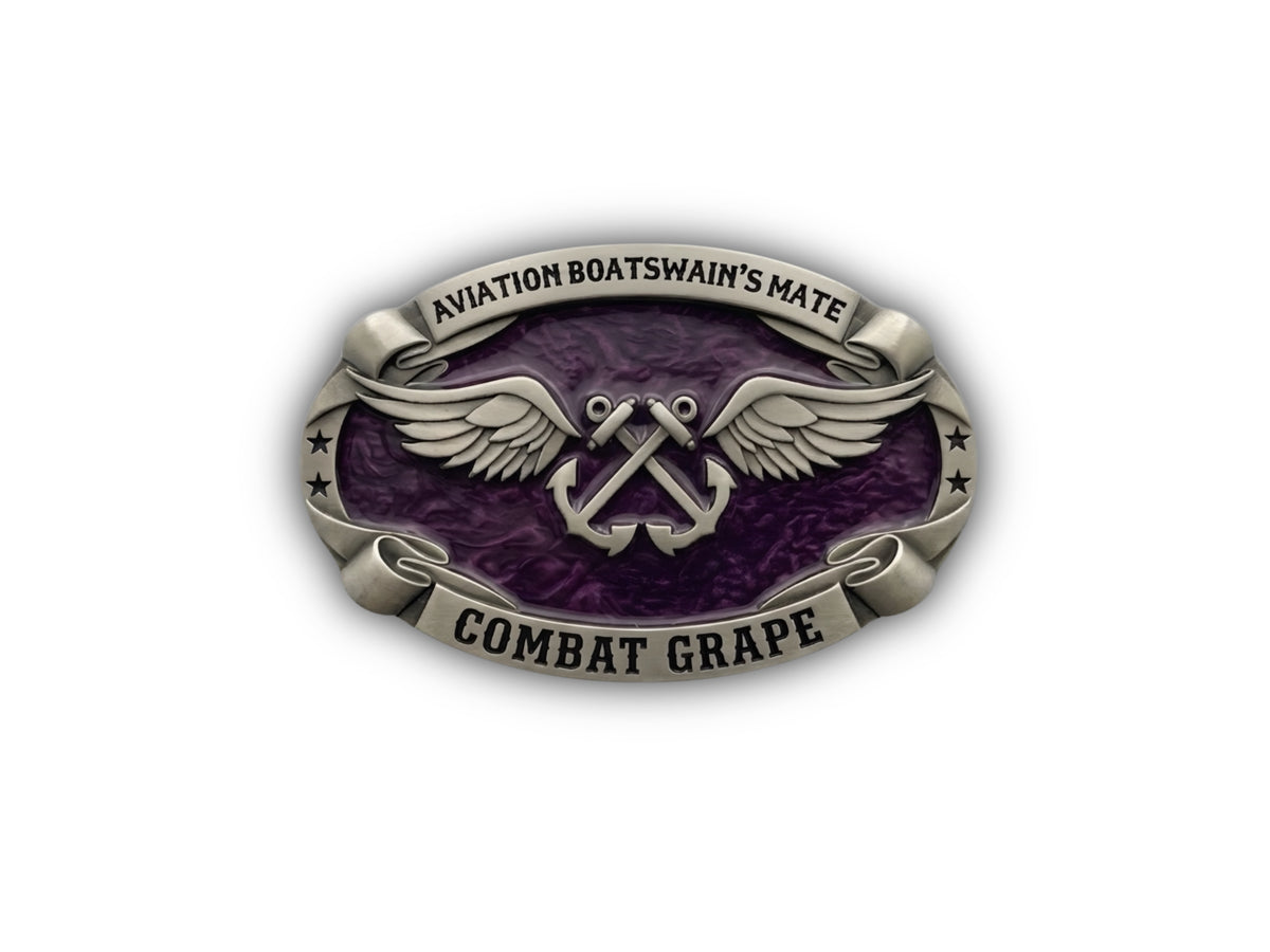 Aviation Boatswains Mate Combat Grape Buckle in nickel plating with AB anchors and wings