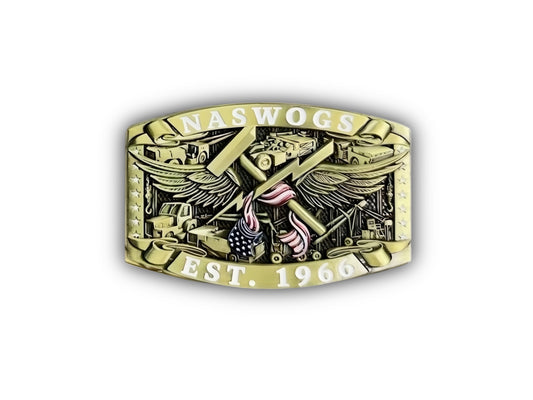 Aviation Support Equipment Technician RWB Belt Buckle in antique gold with AS rating insignia