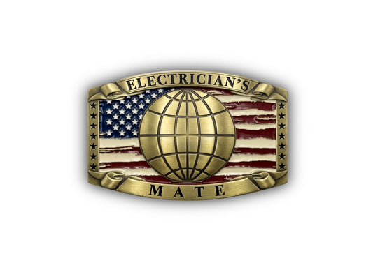Navy Electrician’s Mate Belt Buckle in antique gold with EM rating insignia