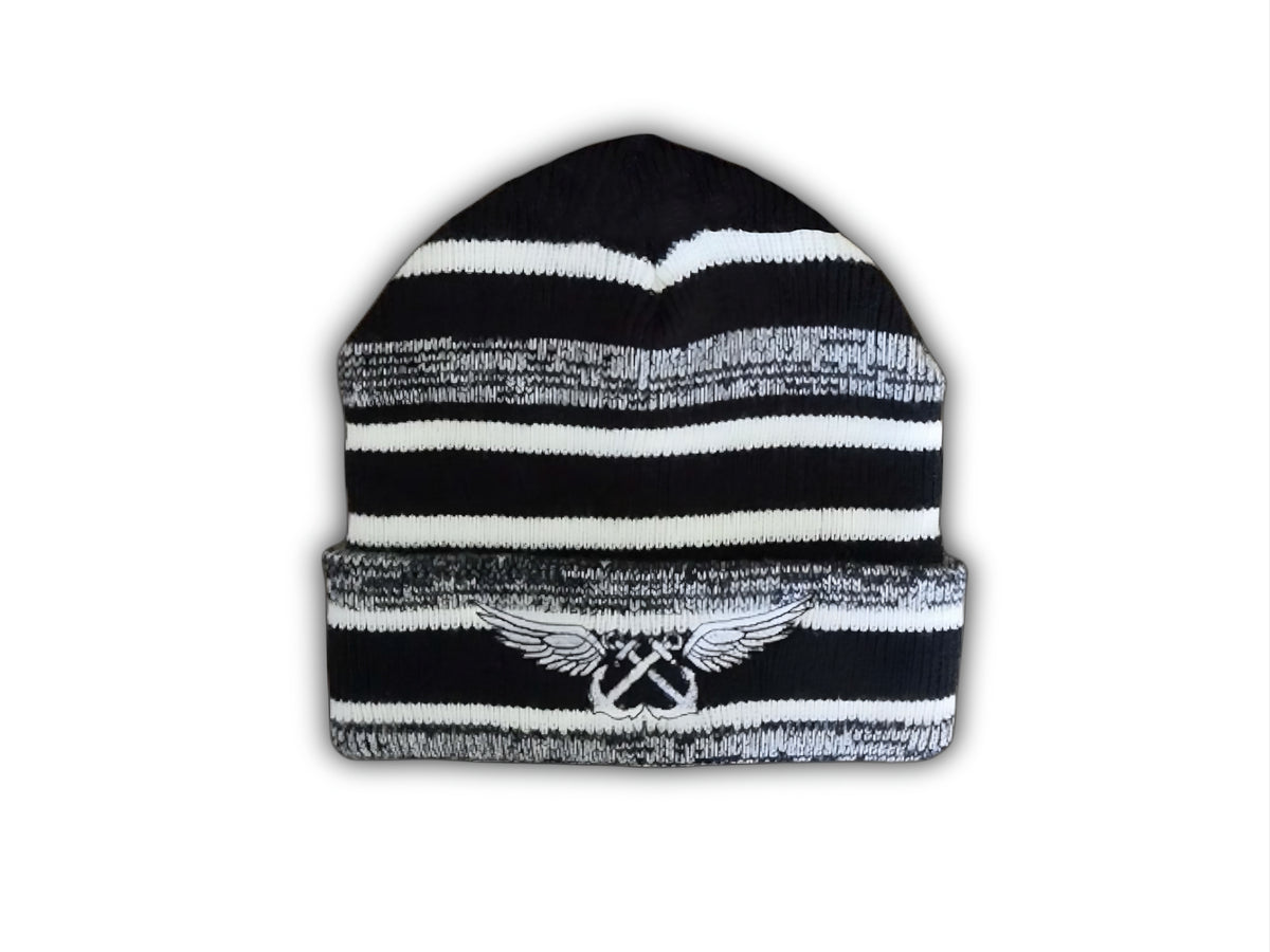 Aviation Boatswains Mate Beanie in black and white without pom