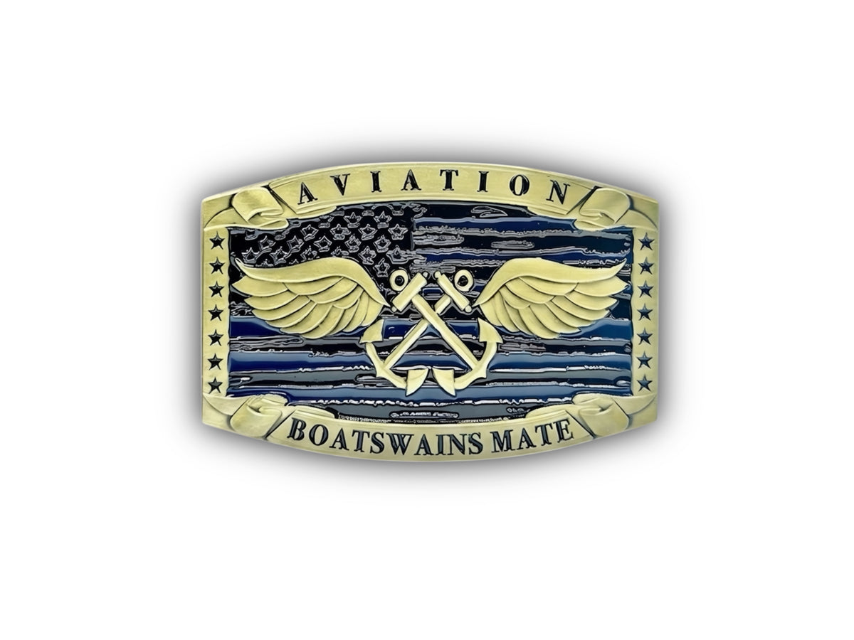 Aviation Boatswains Mate Buckle Blue Shirt with blue enamel and AB winged anchors