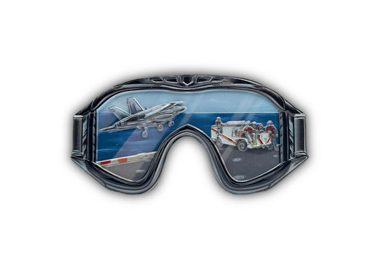 Aviation Boatswains Mate Goggle Coin Red front view with goggle shape and enamel color