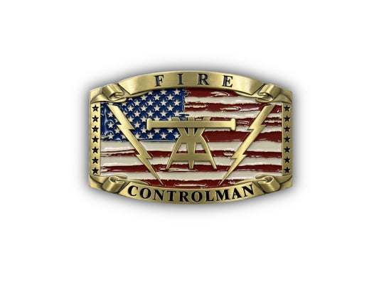 Navy Fire Controlman Belt Buckle in antique gold with FC Anchor
