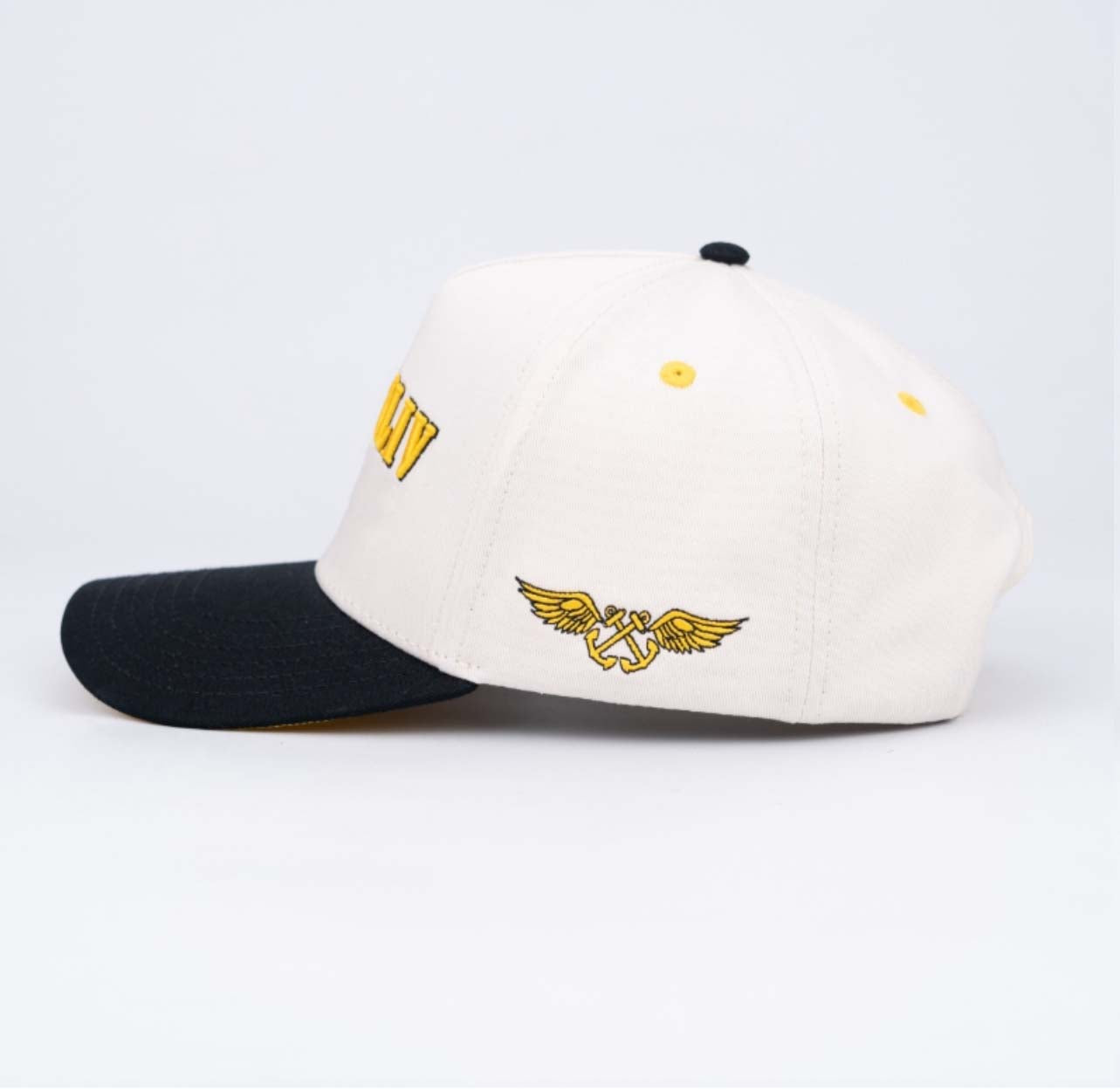 AB 5 Panel Cotton Structured SnapBack (Off-White/Black/Yellow)