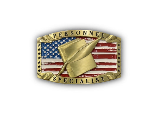 Navy Personnel Specialist Belt Buckle in antique gold with PS rating insignia