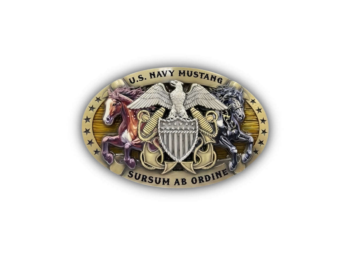 Navy Mustang Belt Buckle